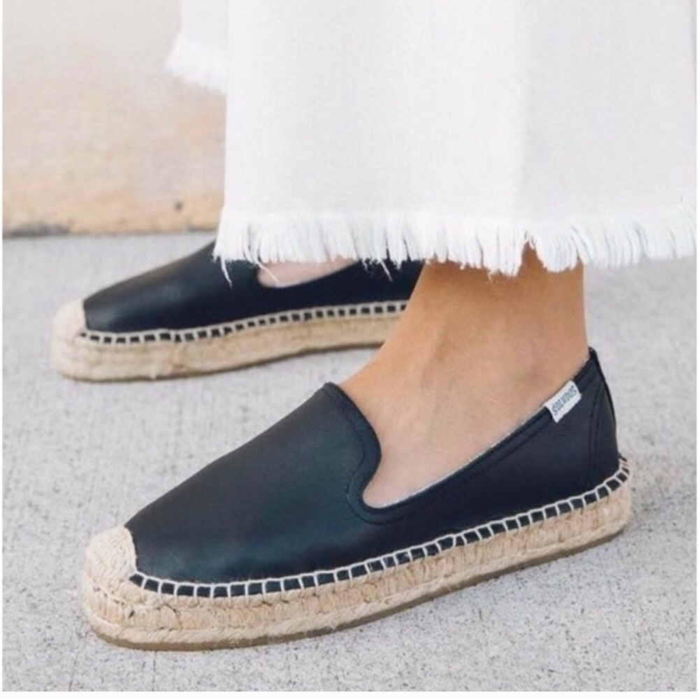 Soludos Black leather Platform Espadrilles
